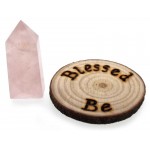 Oak Wooden Blessed Be Altar Tile with Rose Quartz Point